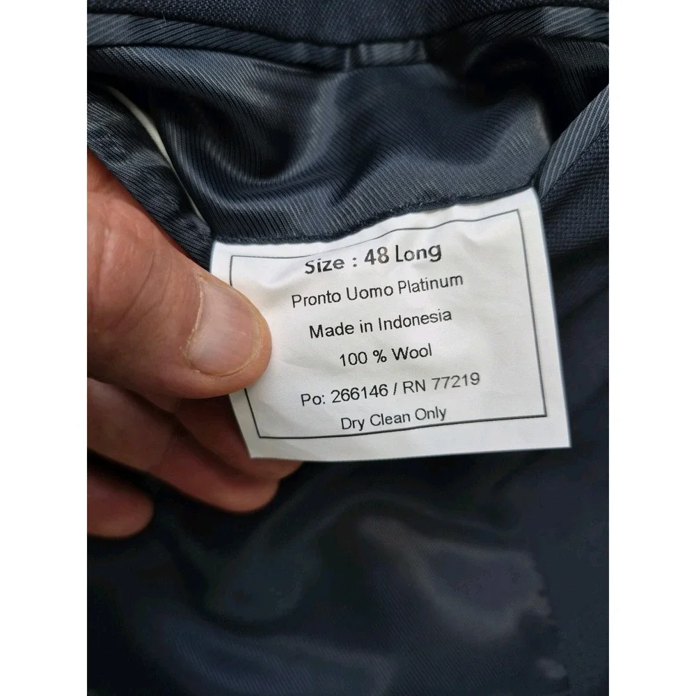 Pronto Uomo Mens Wool Sports Coat 48L Navy Blue 2 Button Double Vent Italy S703